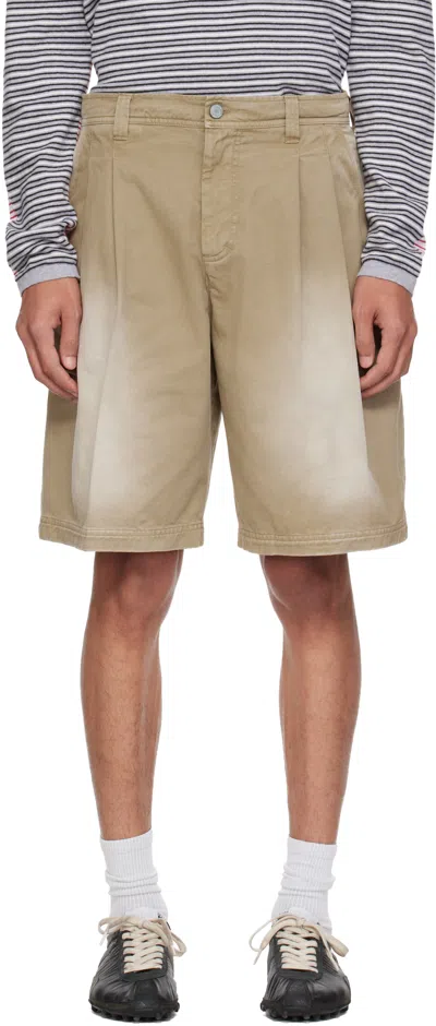 Erl Beige Pleated Chino Woven Denim Shorts In Sand