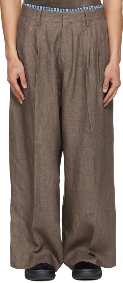 Erl Beige Pleated Suit Trousers In Brown