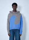 Erl Swirl Cropped Logo-embroidered Two-tone Intarsia-knit Hoodie In Blue