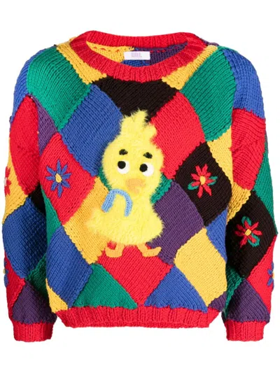 Erl Appliquéd Embroidered Patchwork Virgin Wool-blend Sweater In Multi
