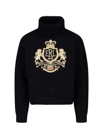 Erl Embroidered Crest Turtleneck Sweater In Black