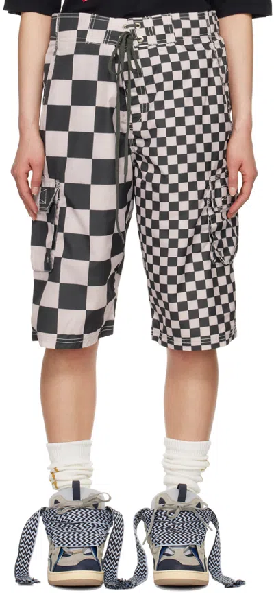 Erl Black & White Check Swim Shorts In Checker 1