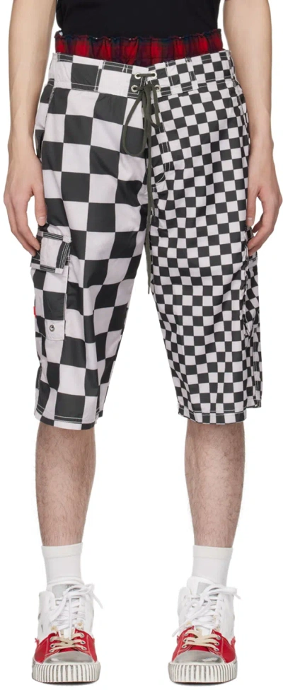 Erl Black & White Check Swim Shorts In Multicolor