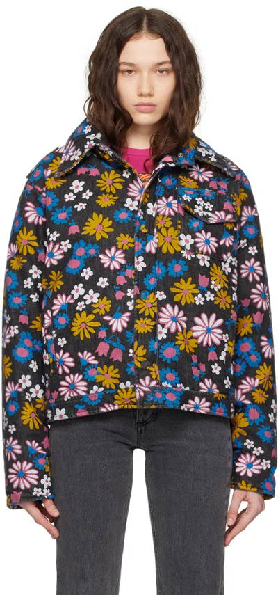 Erl Black Floral Denim Jacket In 1 Black Floral