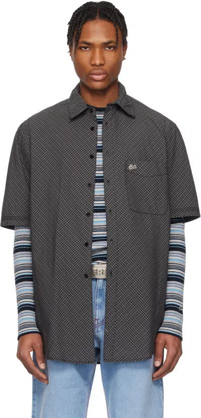 Erl Black Mini Plaid Short Sleeve Shirt