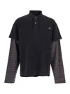 Erl Black Polo Shirt With Striped Motif On The Sleeves And Embroidered Logo On The Front In Black