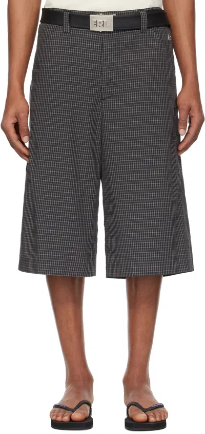 Erl Black Tailored Mini Plaid Skate Shorts