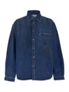 Erl Blue Shirt With Pointed Collar And Logo Patch On The Front In Denim Man In Blue