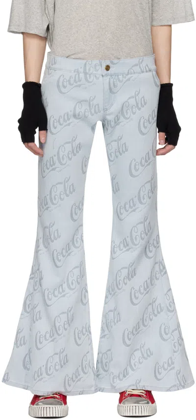 Erl Blue Jacquard Jeans In Grey Coca Cola