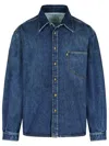 Erl Blue Shirt With Pointed Collar And Logo Patch On The Front