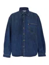 Erl Blue Shirt With Pointed Collar And Logo Patch On The Front In Denim Man In Blu