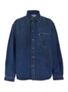 Erl Blue Shirt With Pointed Collar And Logo Patch On The Front In Denim Man In Blue