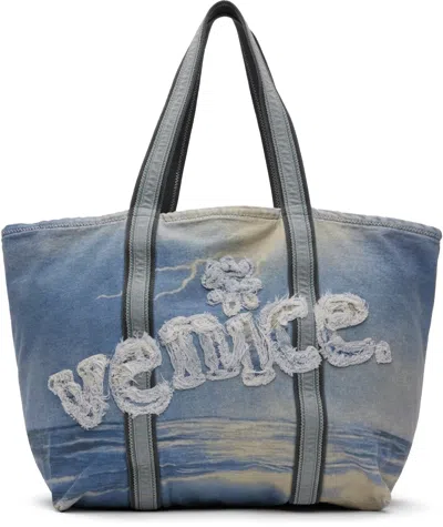 Erl Blue 'venice' Tote In Storm Print