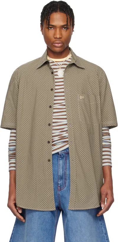 Erl Brown Mini Plaid Short Sleeve Shirt