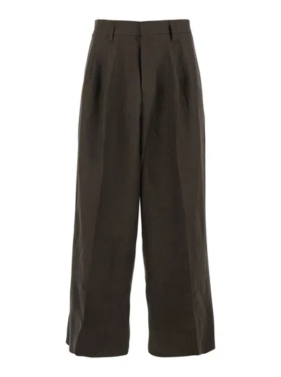 Erl Brown Pants With Two Side Pockets In Linen Man