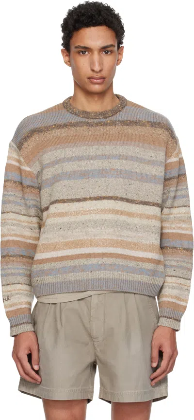 Erl Brown Striped Knit Crewneck In Multi