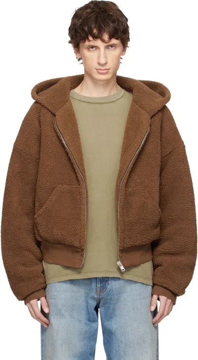 Erl Brown Terry Fleece Zipped Hoodie