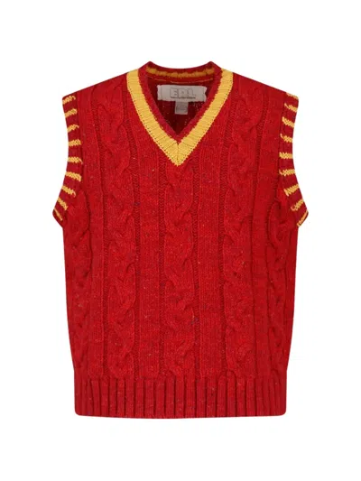 Erl Cable-knit V-neck Sweater Vest In Black