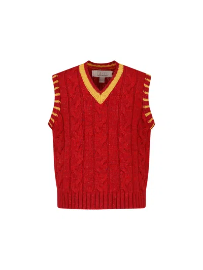 Erl Cable-knit V-neck Sweater Vest In Red