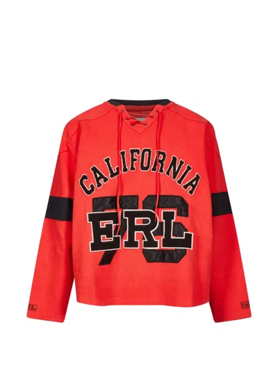 Erl California Lace-up Logo-patch Sweater In Red