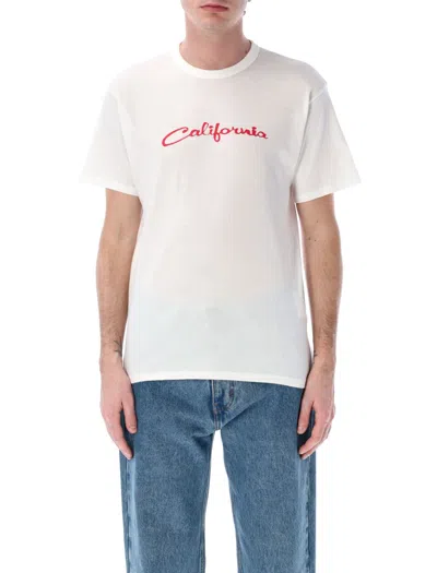 Erl California Print Cotton T-shirt With Ribbed Crewneck In White