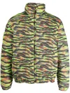 Erl Multicolor Printed Quilted Down Jacket In Green