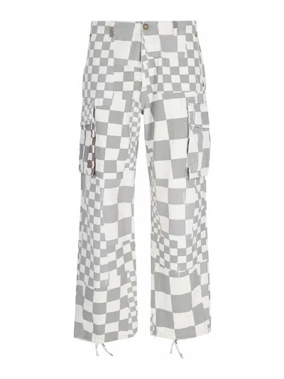 Erl Printed Cotton Cargo Pants In Grey