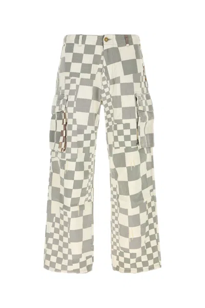 Erl Wide Leg Cargo Trousers With Checkered Pattern In Multicolor