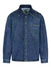 Erl Blue Shirt With Pointed Collar And Logo Patch On The Front In Blue