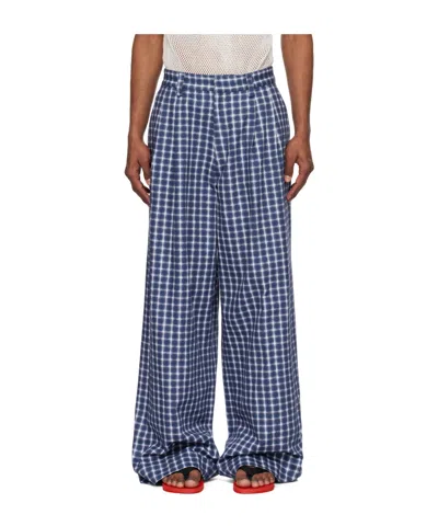 Erl Check Casual Trousers In Blue