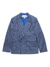 Erl Check Double Braested Blazer In Blue