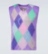 Erl Checked Mohair-blend Sweater Vest In Purple