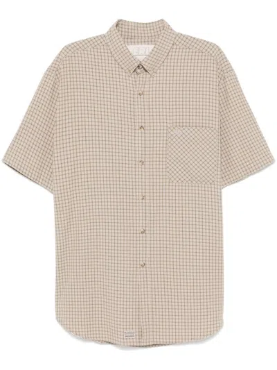 Erl Gender Inclusive Longline Plaid Short Sleeve Button-down Shirt In Beige Plaid