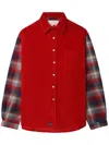 Erl Gender Inclusive Plaid Sleeve Corduroy Overshirt In Red