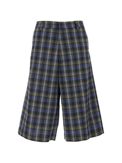 Erl Grey Shorts With Check Motif In Cotton Blend Man In Multi