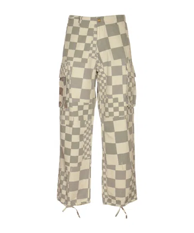 Erl Checkered Printed Wide-leg Cargo Pants In Nude