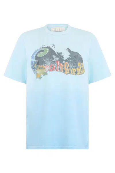 Erl Chic Summer Graphic T-shirt (all Sizes) In Light Blue