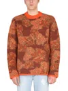 Erl Crew Neck Camouflage Pattern Sweater In Orange