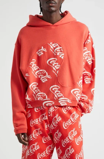 Erl Coca-cola Swirl Cotton Hoodie In Red