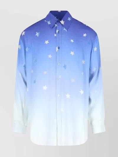Erl Collared Shirt With Long Sleeves And Gradient Star Pattern In Blue