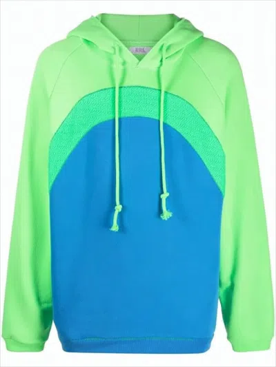 Erl Color-block Relaxed Fit Hoodie With Textured Detail In Green