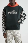 Erl Venice Checker Sleeve Hoodie In Black Checker