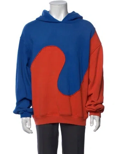Pre-owned Erl Colorblock Pattern Crew Neck Hoodie In Blue