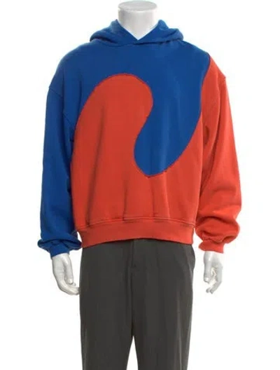 Pre-owned Erl Colorblock Pattern Crew Neck Hoodie In Blue/orange