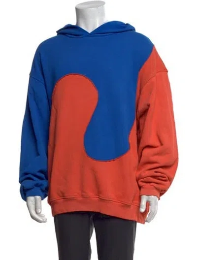 Pre-owned Erl Colorblock Pattern Crew Neck Hoodie In Blue/orange