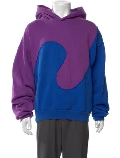 Pre-owned Erl Colorblock Pattern Crew Neck Hoodie In Blue/purple