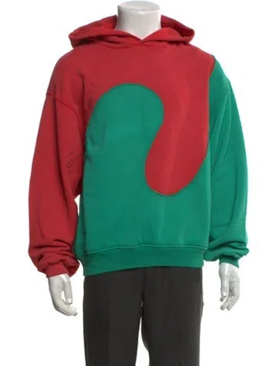Pre-owned Erl Colorblock Pattern Crew Neck Hoodie In Green/red