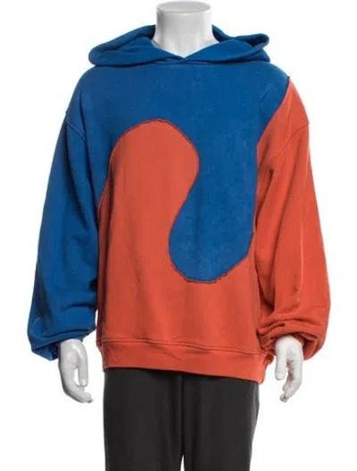 Pre-owned Erl Colorblock Pattern Crew Neck Hoodie In Orange