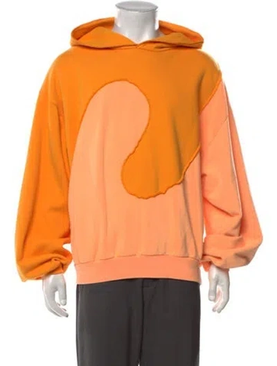 Pre-owned Erl Colorblock Pattern Crew Neck Hoodie In Orange