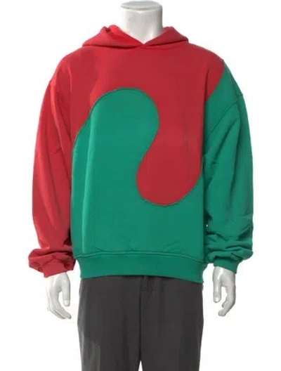 Pre-owned Erl Colorblock Pattern Crew Neck Hoodie W/ Tags In Green/red